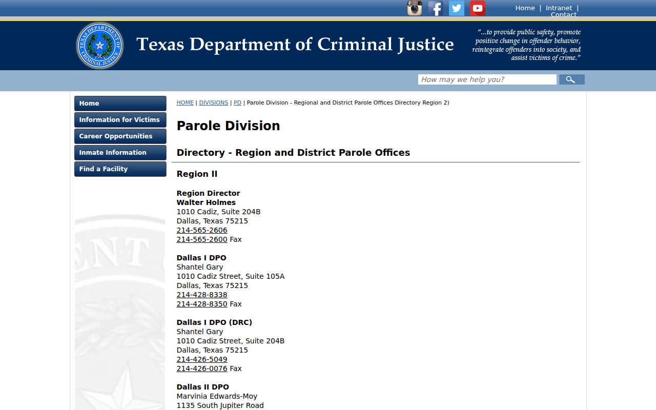 Dallas County arrest history and Dallas-area TDCJ parole offices