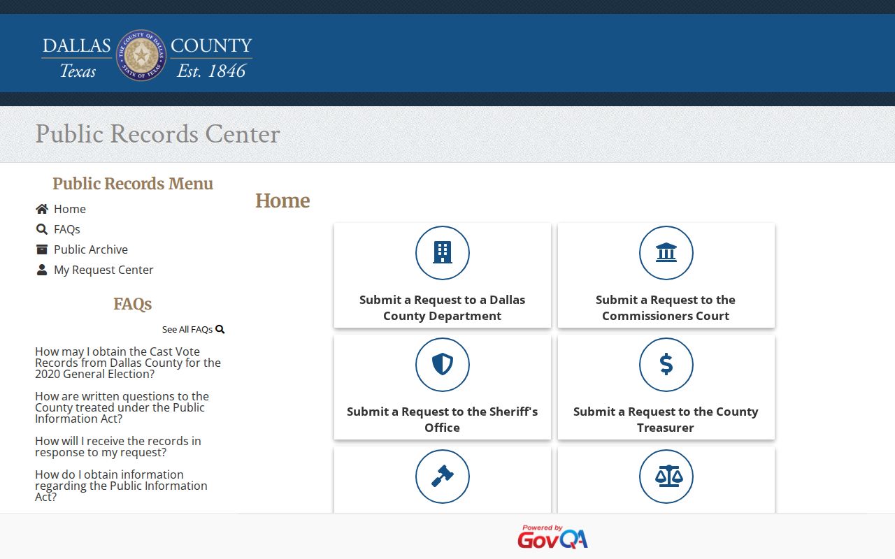 Dallas County Sheriff arrest record GovQA request portal