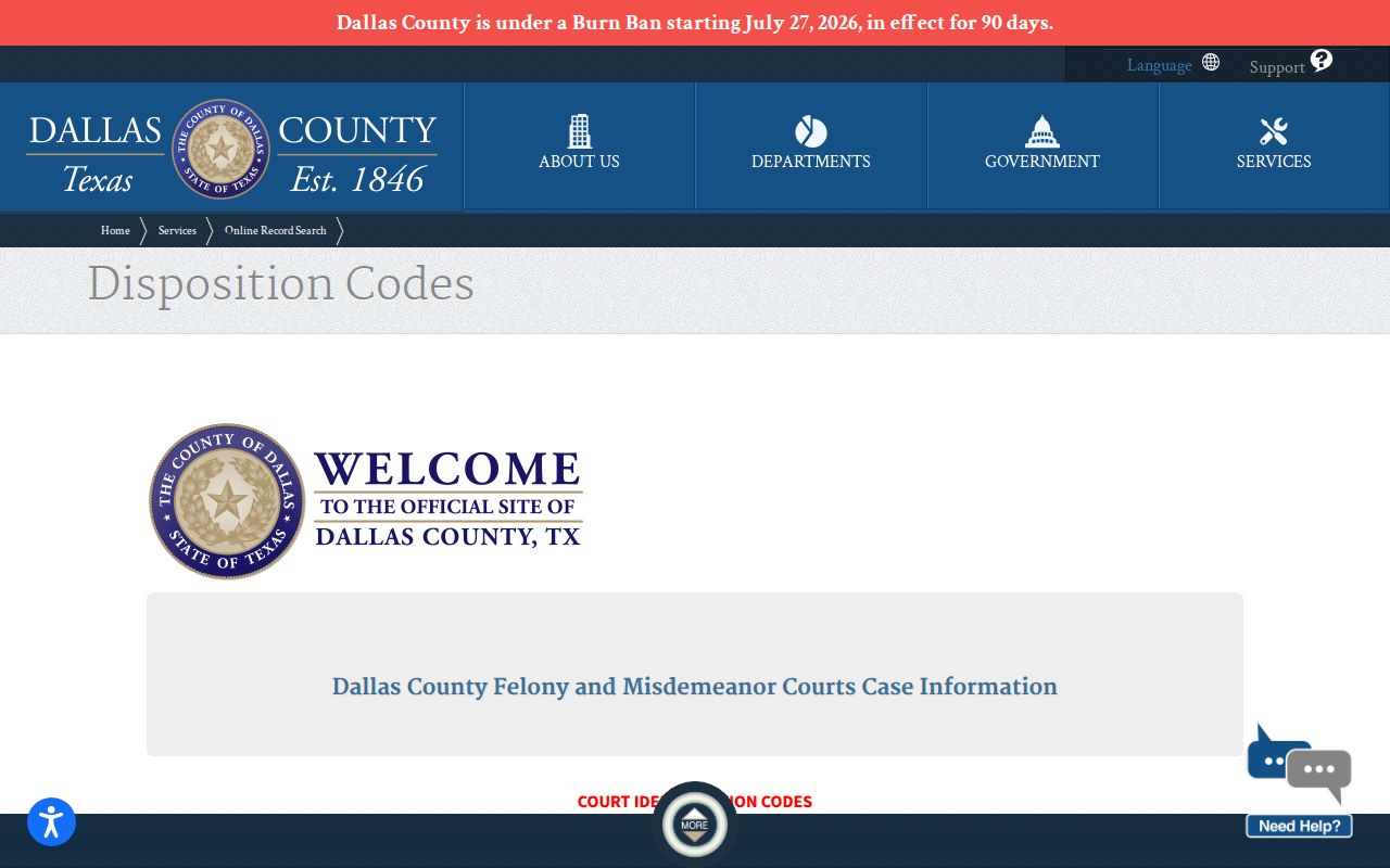 Dallas County criminal court disposition and court codes