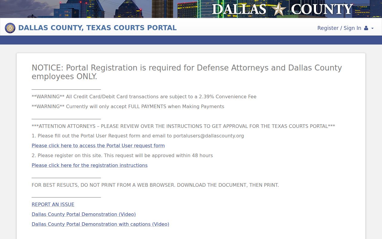 Dallas County criminal court case documents portal