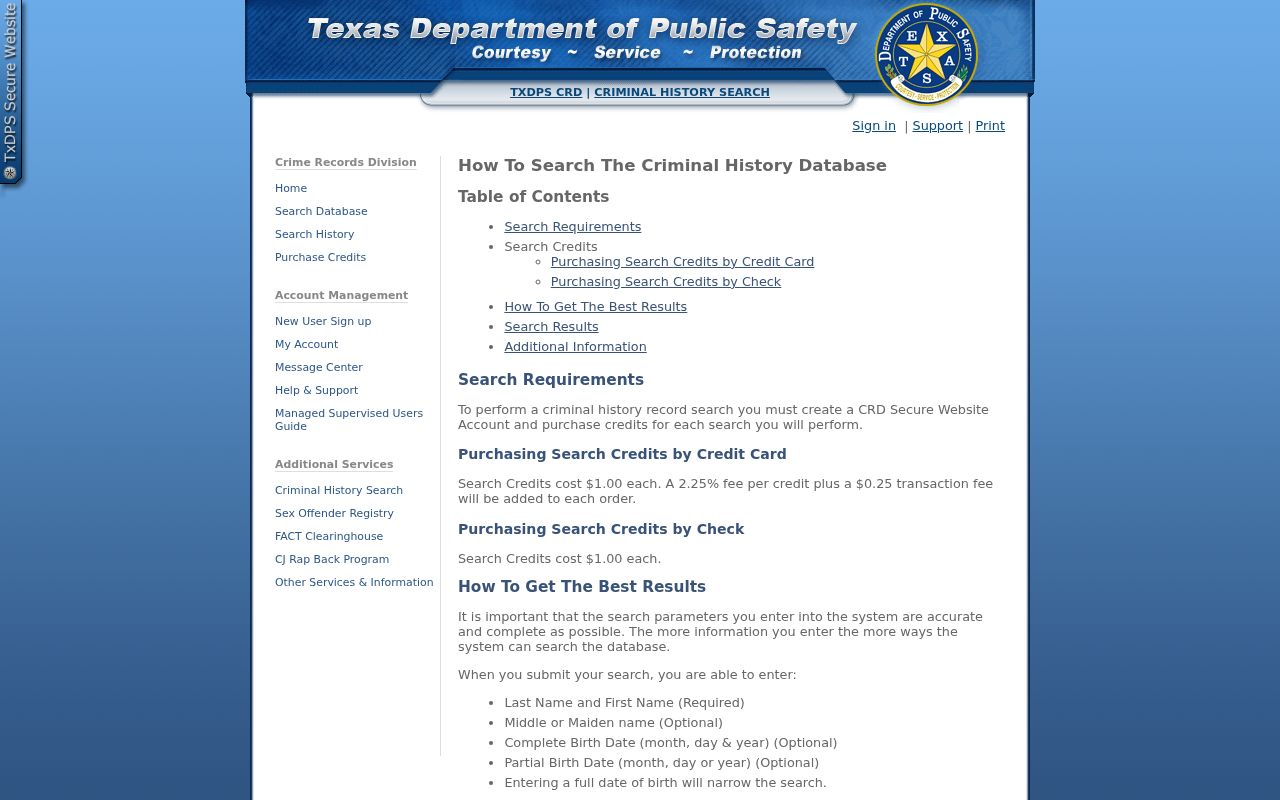 Texas DPS background check instructions for Dallas County criminal history