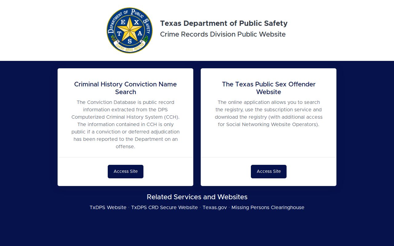 Texas DPS public portal used with Dallas County criminal records