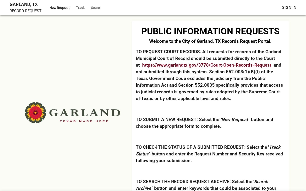Garland criminal history JustFOIA public request portal