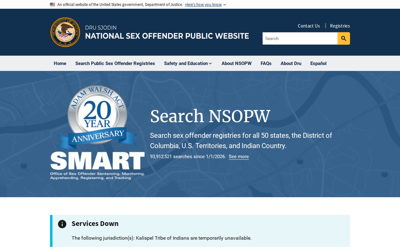 National Sex Offender Public Website search page used with Dallas County checks