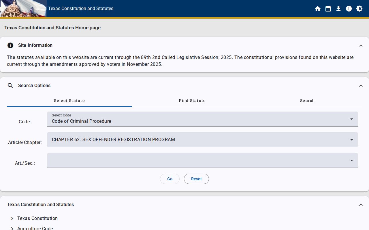Texas Code of Criminal Procedure Chapter 62 registration statute